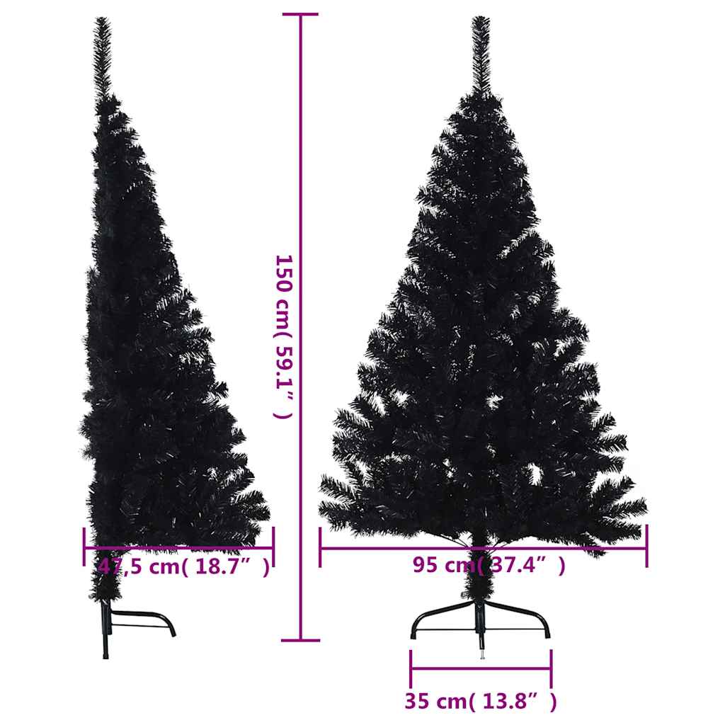 Kunstkerstboom met standaard half 150 cm PVC zwart is nu te koop bij PeponiXL, paradijselijk wonen!