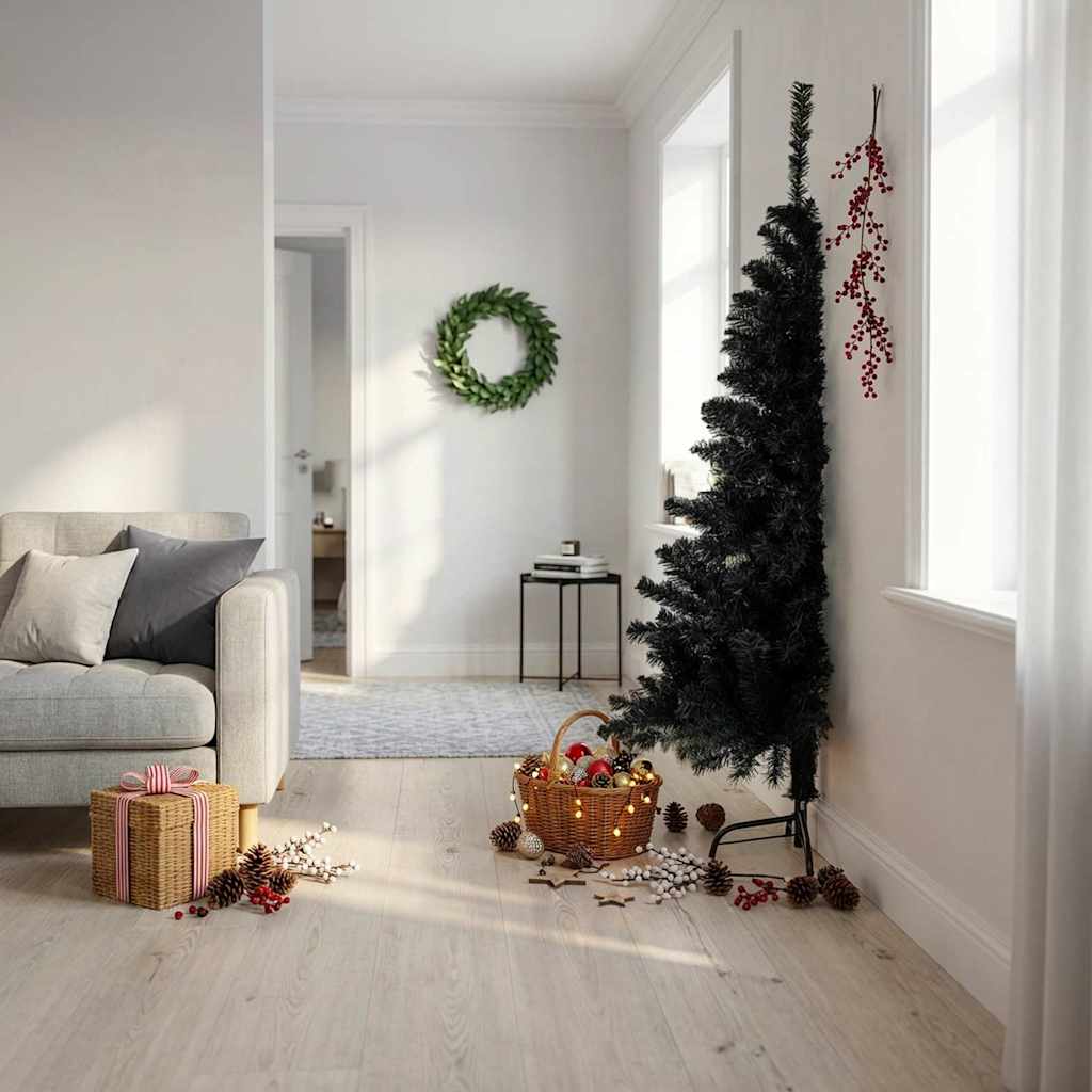 Kunstkerstboom met standaard half 180 cm PVC zwart is nu te koop bij PeponiXL, paradijselijk wonen!