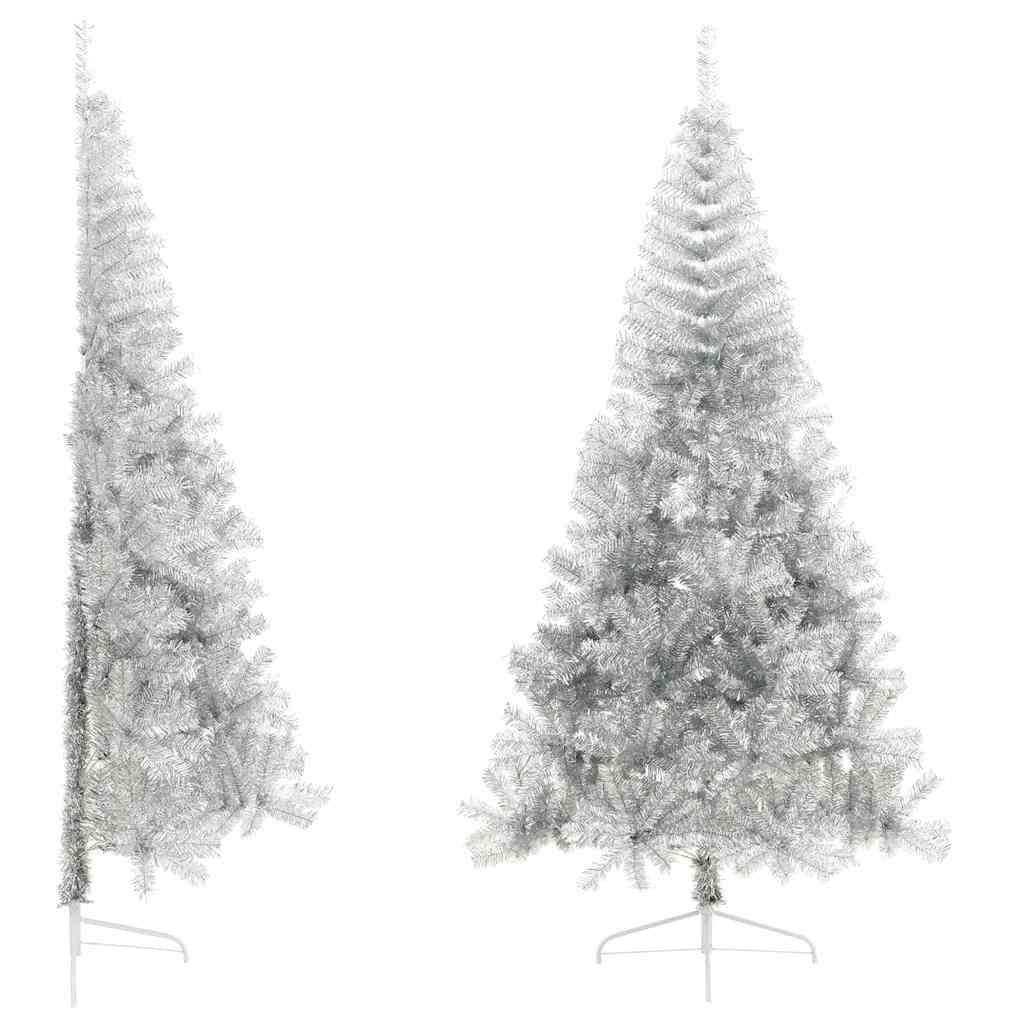 Kunstkerstboom half met standaard 210 cm PET zilverkleurig is nu te koop bij PeponiXL, paradijselijk wonen!