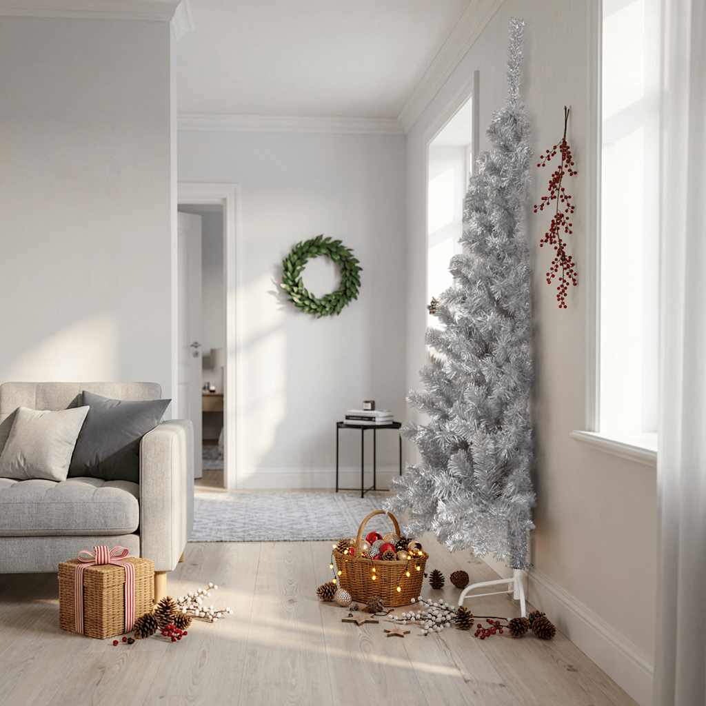 Kunstkerstboom half met standaard 240 cm PET zilverkleurig is nu te koop bij PeponiXL, paradijselijk wonen!