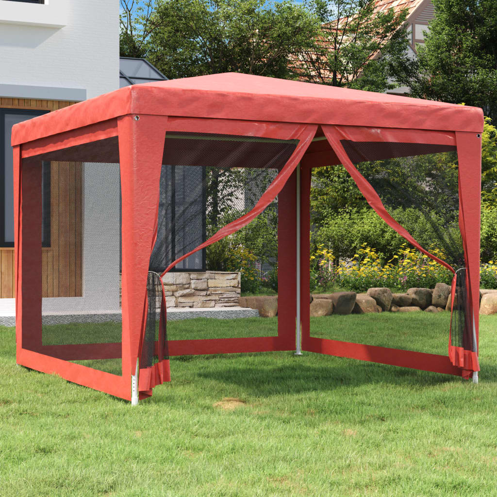 Partytent met 4 mesh zijwanden 3x3 m HDPE rood is nu te koop bij PeponiXL, paradijselijk wonen!