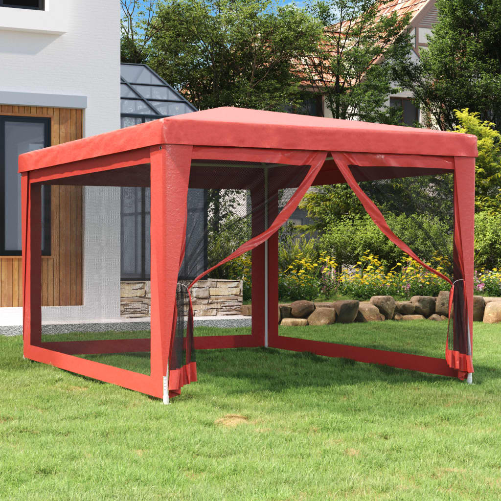Partytent met 4 mesh zijwanden 3x4 m HDPE rood is nu te koop bij PeponiXL, paradijselijk wonen!