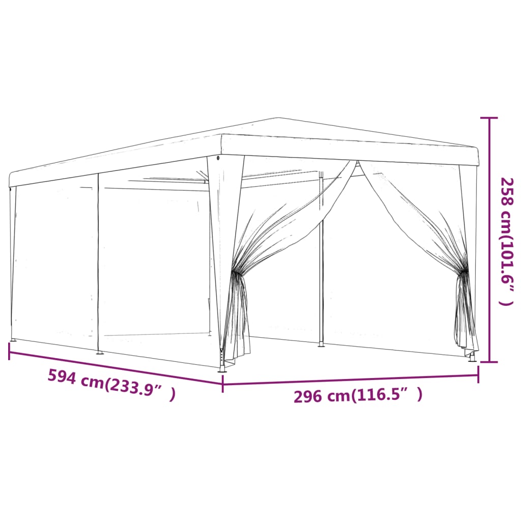 Partytent met 6 mesh zijwanden 3x6 m HDPE rood is nu te koop bij PeponiXL, paradijselijk wonen!