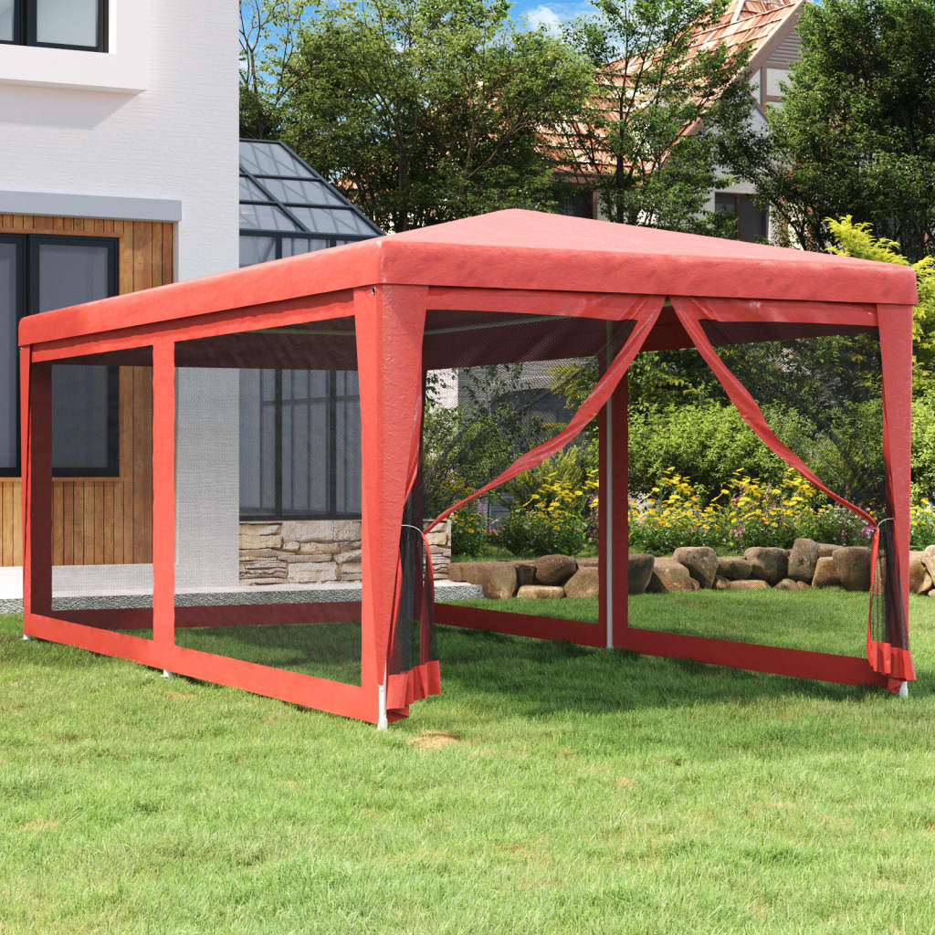 Partytent met 6 mesh zijwanden 3x6 m HDPE rood is nu te koop bij PeponiXL, paradijselijk wonen!