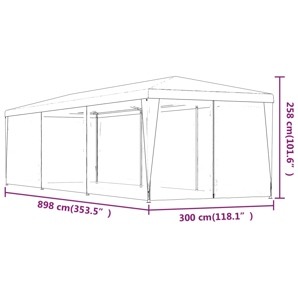 Partytent met 8 mesh zijwanden 3x9 m HDPE rood is nu te koop bij PeponiXL, paradijselijk wonen!