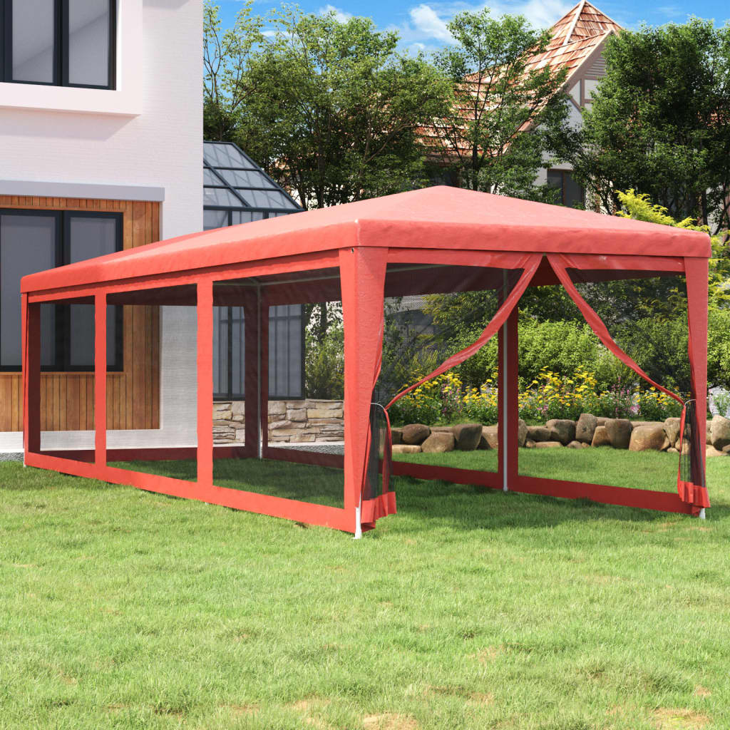 Partytent met 8 mesh zijwanden 3x9 m HDPE rood is nu te koop bij PeponiXL, paradijselijk wonen!