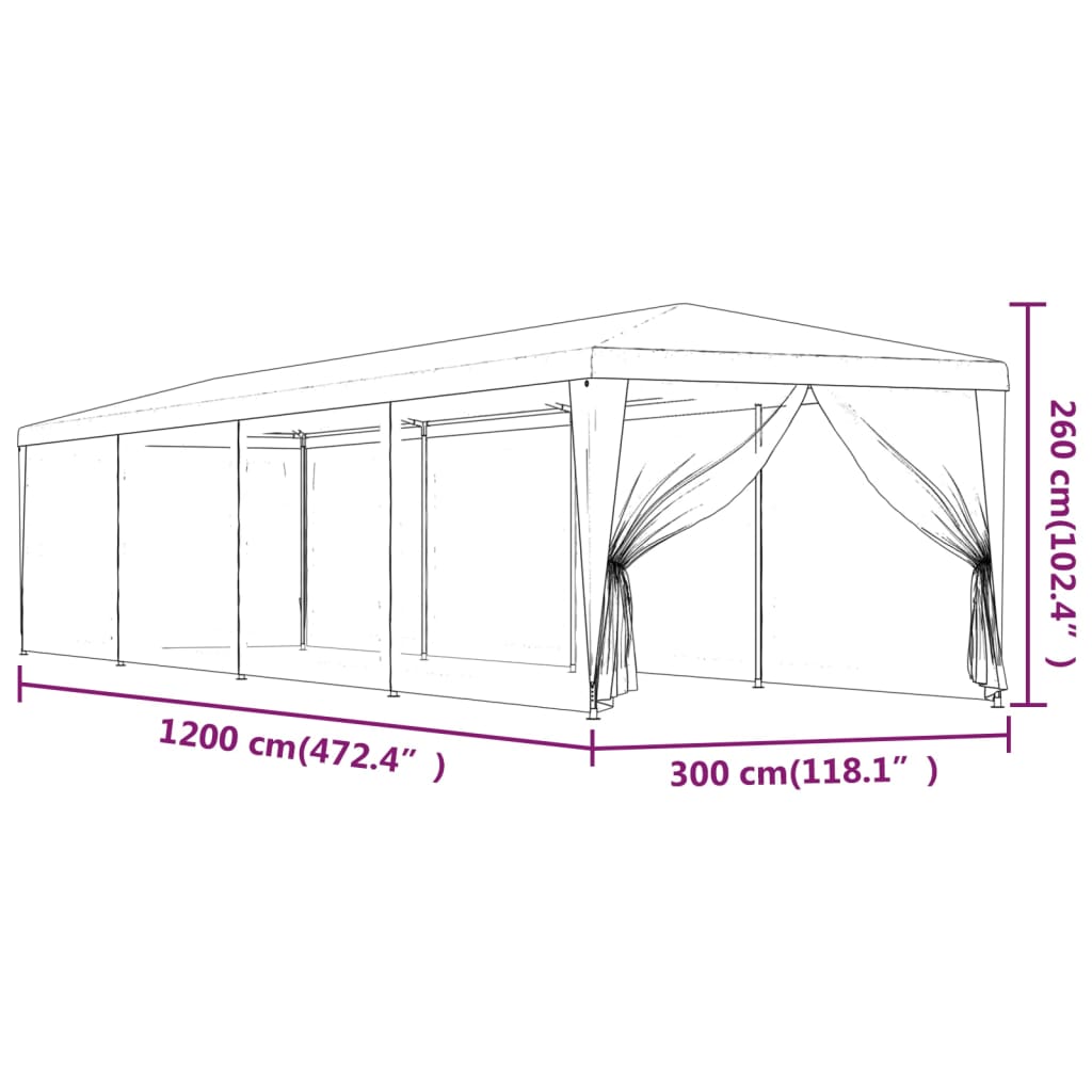 Partytent met 10 mesh zijwanden 3x12 m HDPE rood is nu te koop bij PeponiXL, paradijselijk wonen!