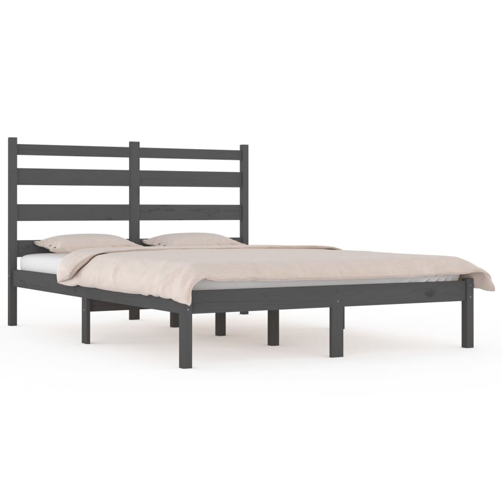 Bedframe massief grenenhout grijs 200x200 cm is nu te koop bij PeponiXL, paradijselijk wonen!