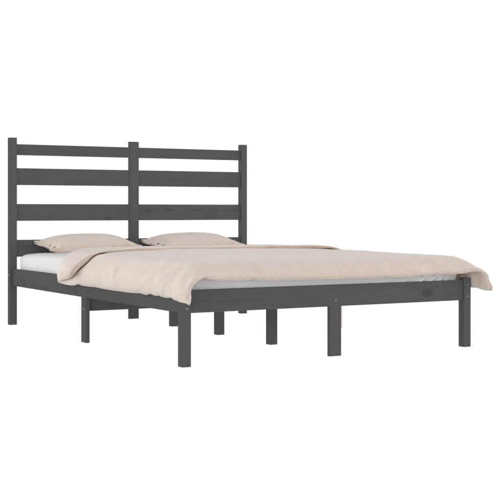 Bedframe massief grenenhout grijs 200x200 cm is nu te koop bij PeponiXL, paradijselijk wonen!