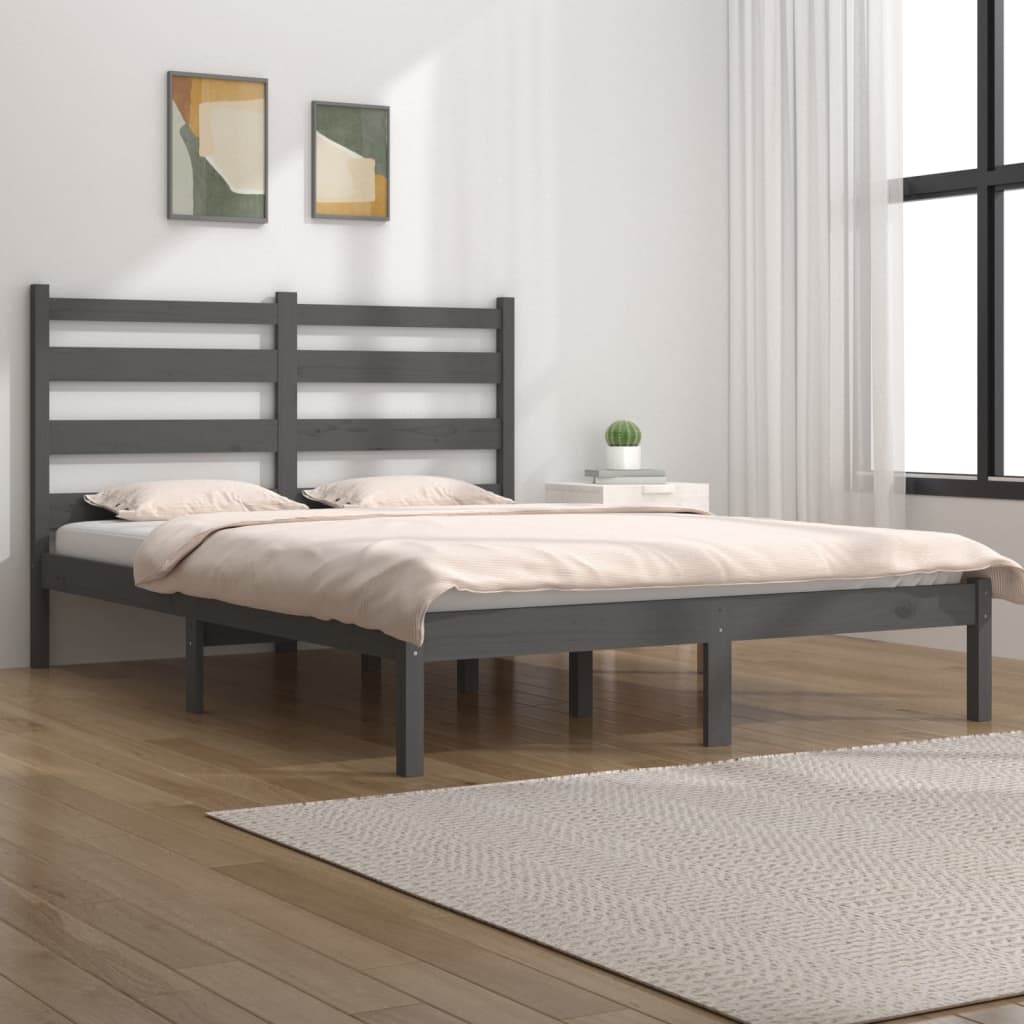 Bedframe massief grenenhout grijs 200x200 cm is nu te koop bij PeponiXL, paradijselijk wonen!