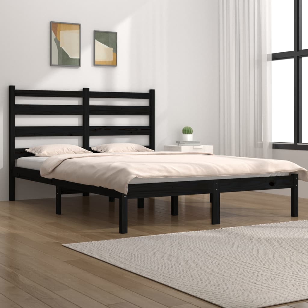 Bedframe massief grenenhout zwart 200x200 cm is nu te koop bij PeponiXL, paradijselijk wonen!
