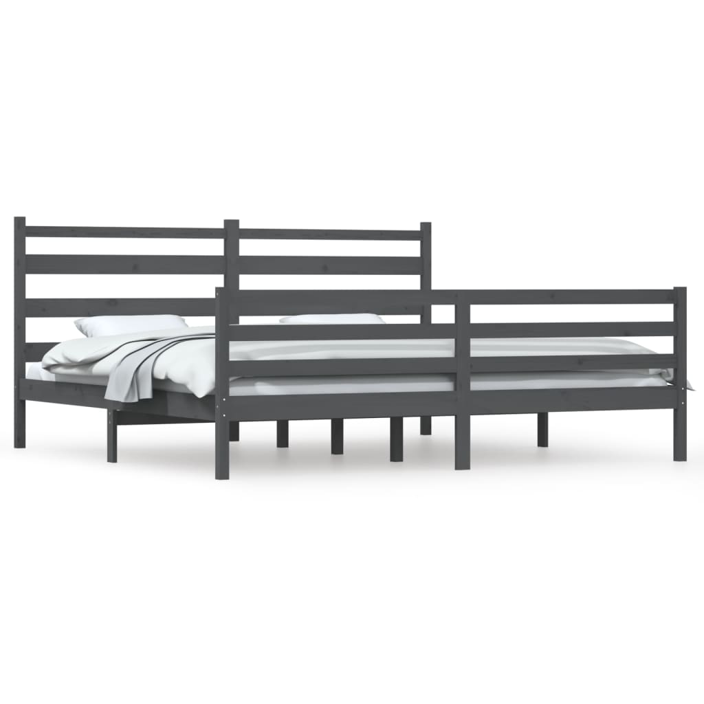 Bedframe massief grenenhout grijs 200x200 cm is nu te koop bij PeponiXL, paradijselijk wonen!