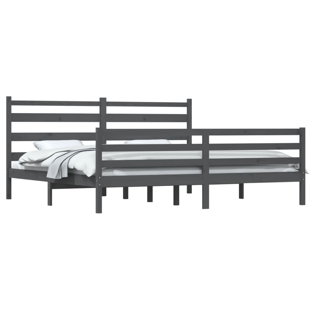 Bedframe massief grenenhout grijs 200x200 cm is nu te koop bij PeponiXL, paradijselijk wonen!