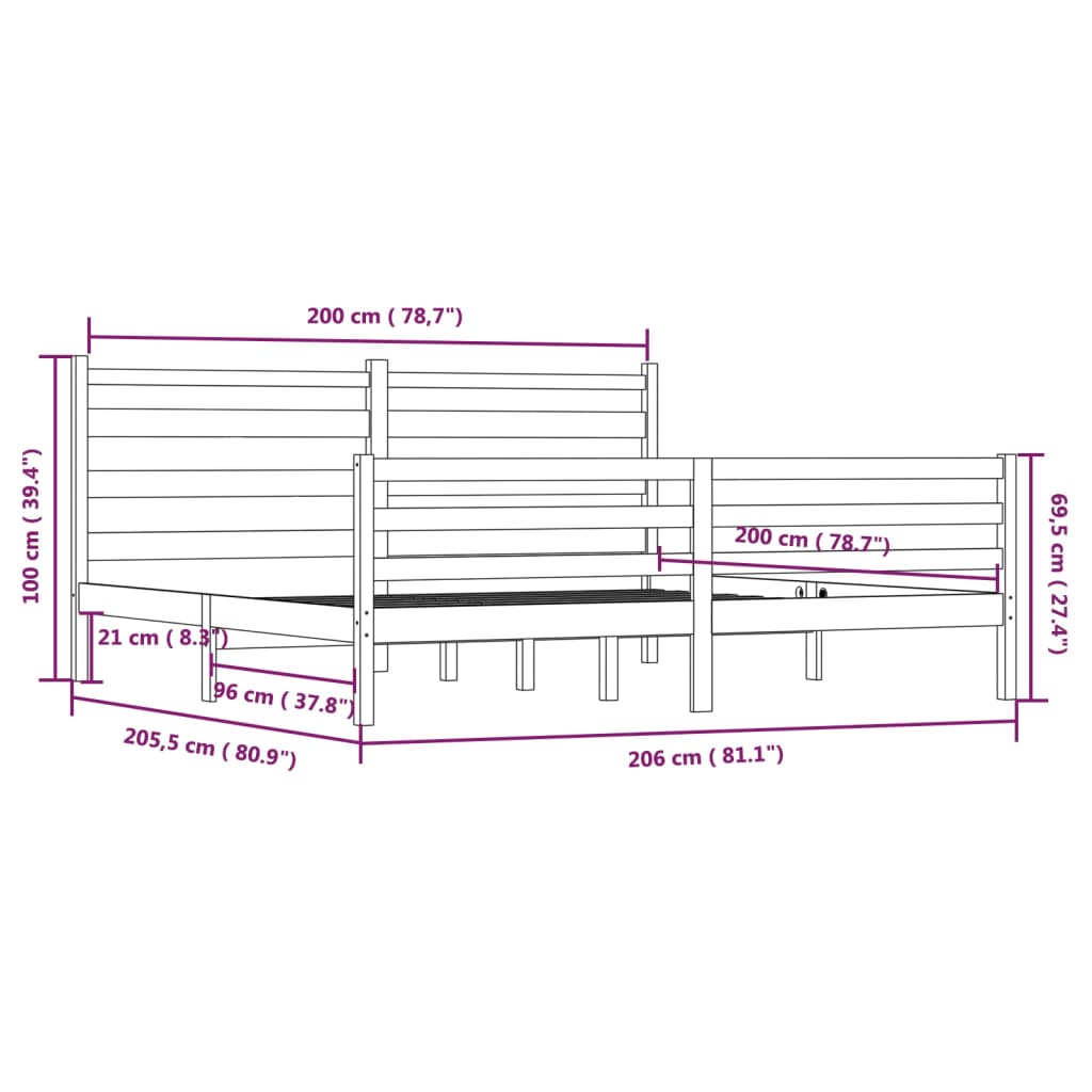 Bedframe massief grenenhout grijs 200x200 cm is nu te koop bij PeponiXL, paradijselijk wonen!