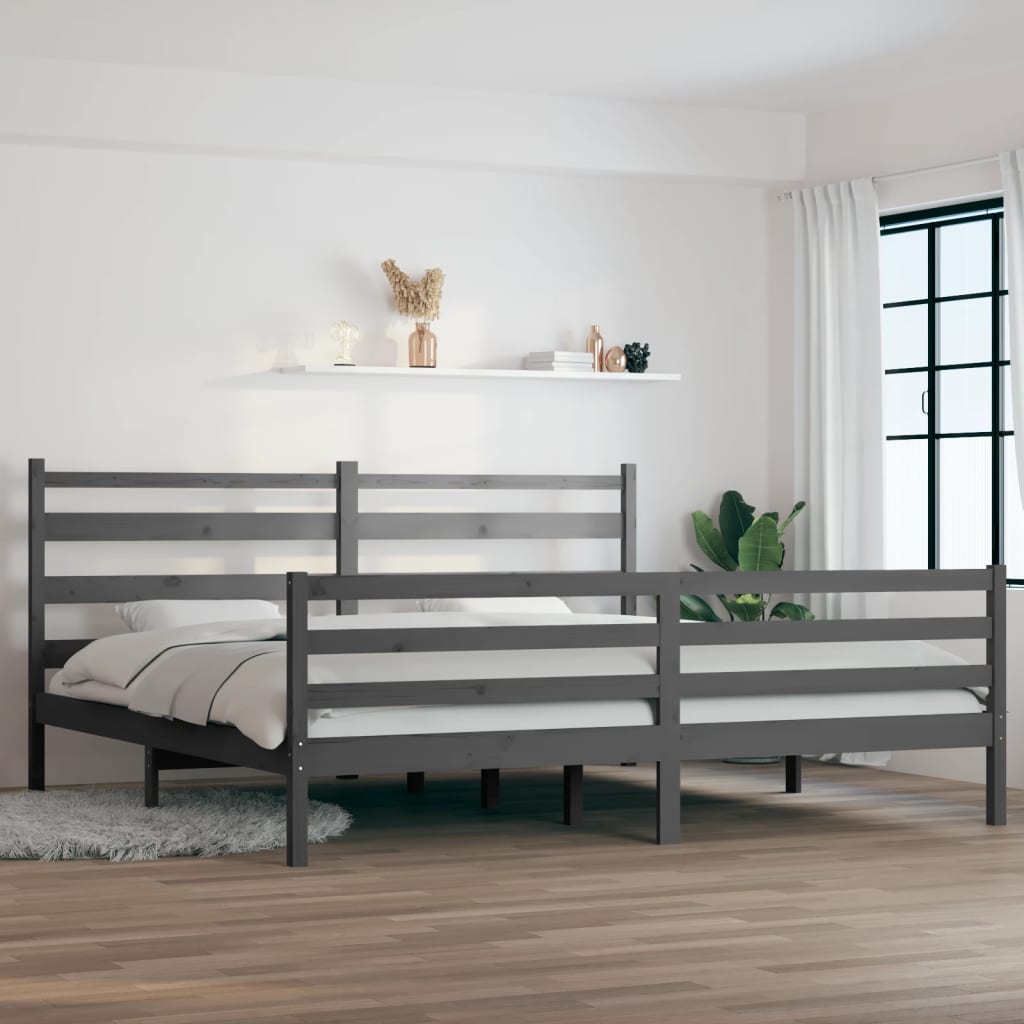 Bedframe massief grenenhout grijs 200x200 cm is nu te koop bij PeponiXL, paradijselijk wonen!