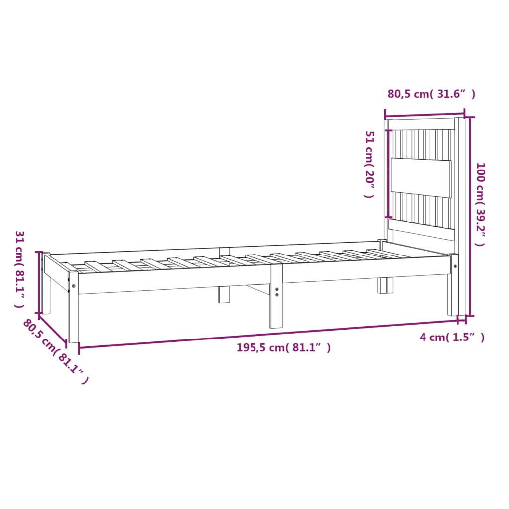 Bedframe massief grenenhout zwart 75x190 cm is nu te koop bij PeponiXL, paradijselijk wonen!