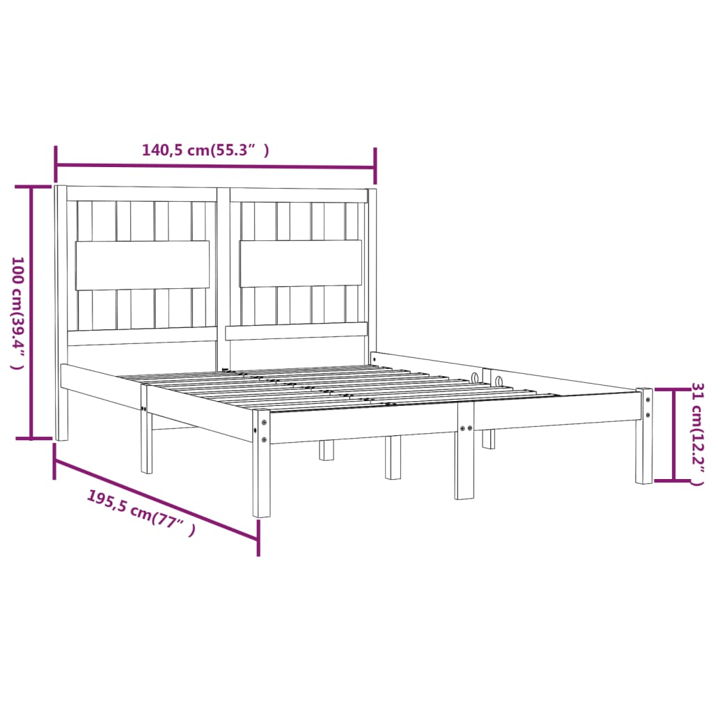 Bedframe massief grenenhout 135x190 cm is nu te koop bij PeponiXL, paradijselijk wonen!