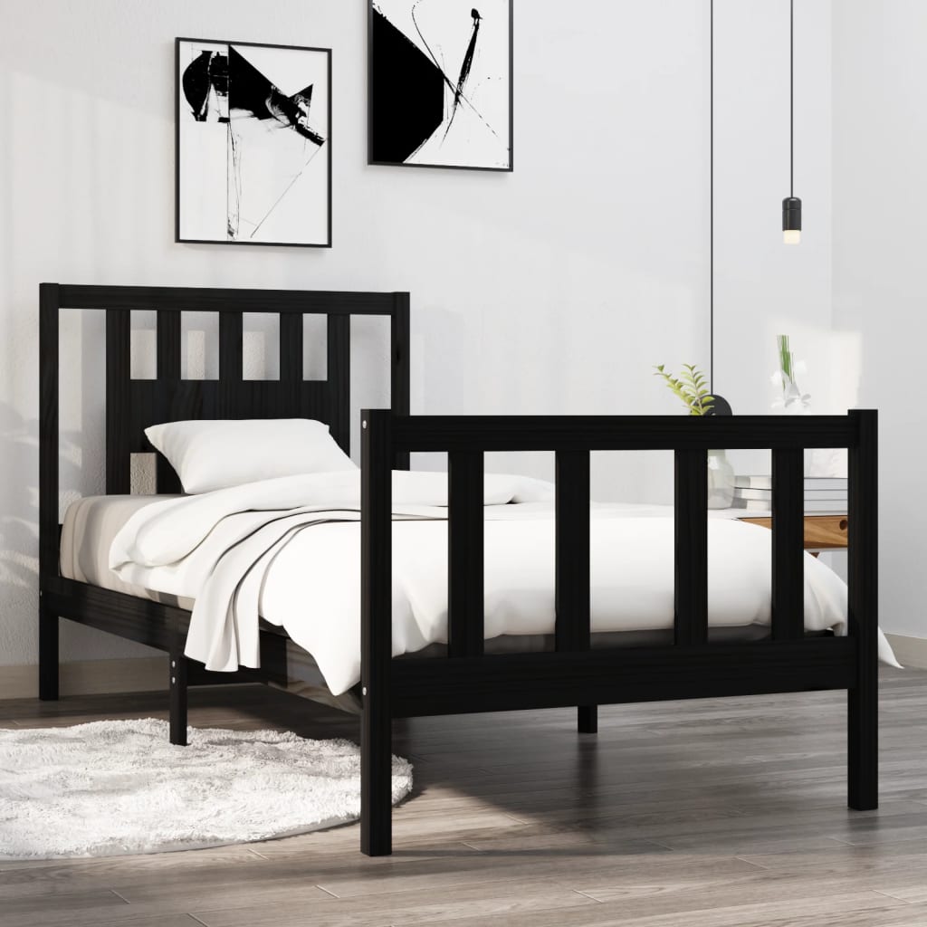 Bedframe massief hout zwart 75x190 cm is nu te koop bij PeponiXL, paradijselijk wonen!