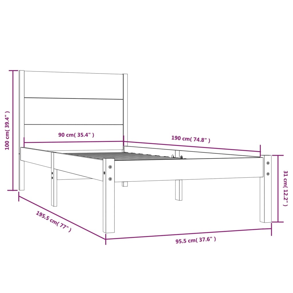 Bedframe massief hout 90x190 cm is nu te koop bij PeponiXL, paradijselijk wonen!