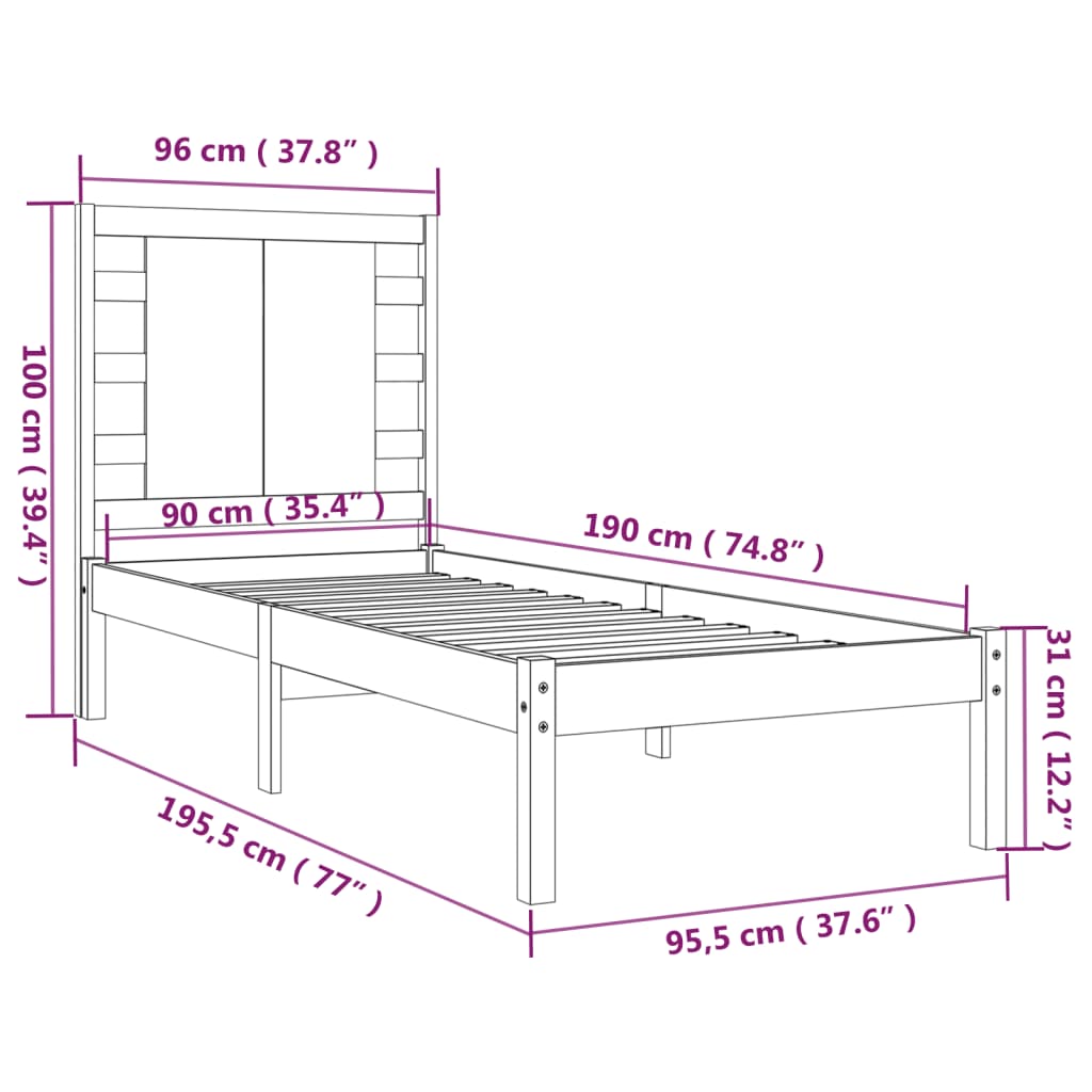 Bedframe massief hout 90x190 cm is nu te koop bij PeponiXL, paradijselijk wonen!