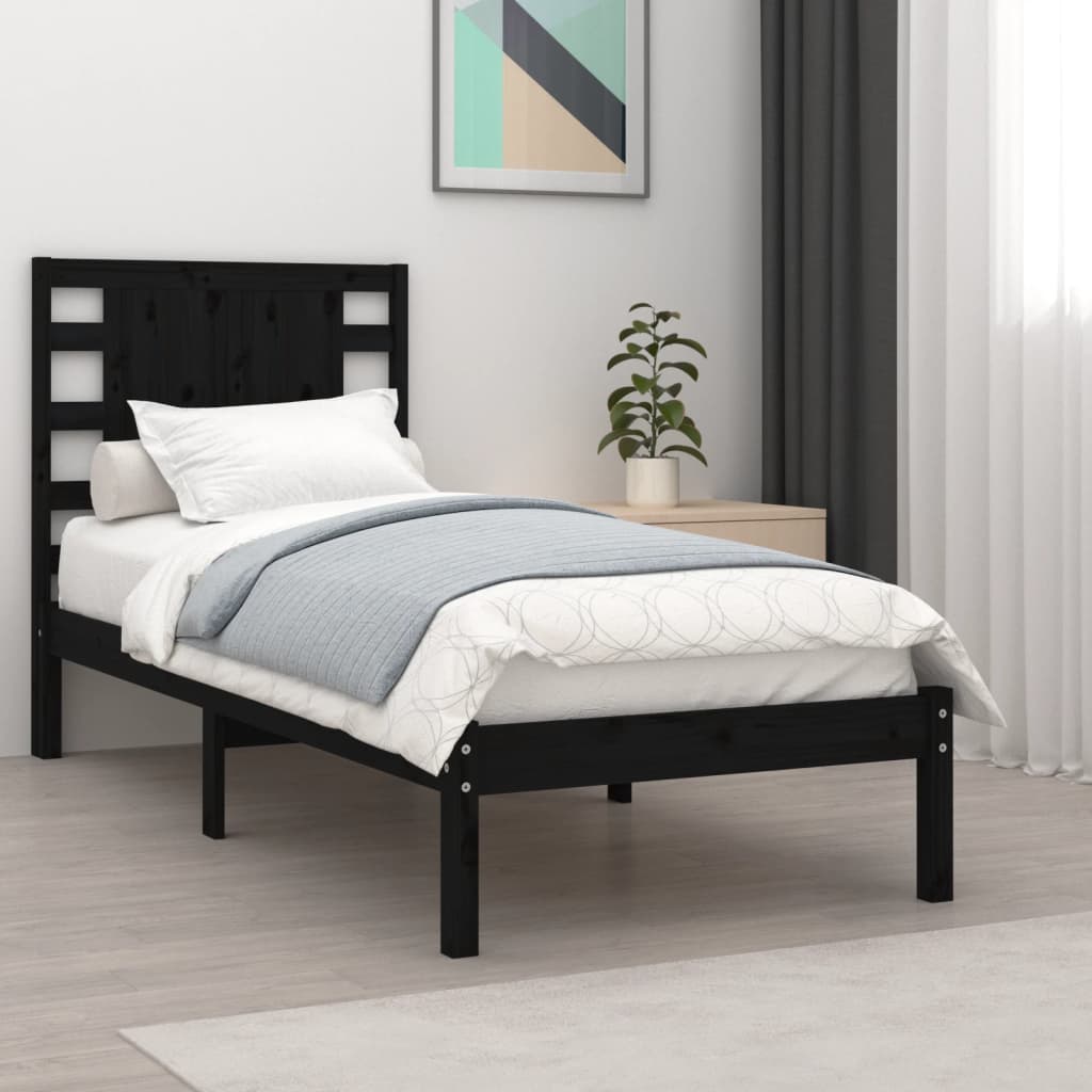 Bedframe massief grenenhout zwart 100x200 cm is nu te koop bij PeponiXL, paradijselijk wonen!
