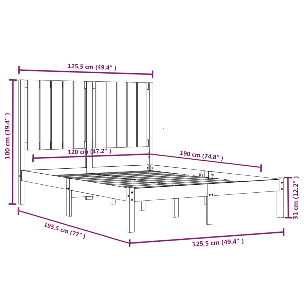Bedframe massief hout 120x190 cm is nu te koop bij PeponiXL, paradijselijk wonen!