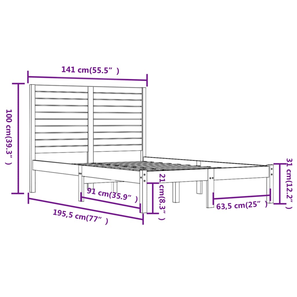 Bedframe massief hout 135x190 cm is nu te koop bij PeponiXL, paradijselijk wonen!