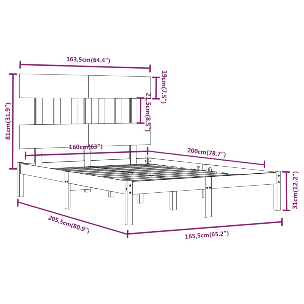 Bedframe massief hout 160x200 cm is nu te koop bij PeponiXL, paradijselijk wonen!