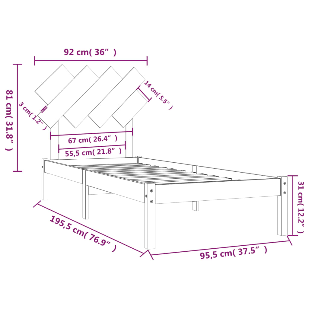 Bedframe massief hout 90x190 cm is nu te koop bij PeponiXL, paradijselijk wonen!