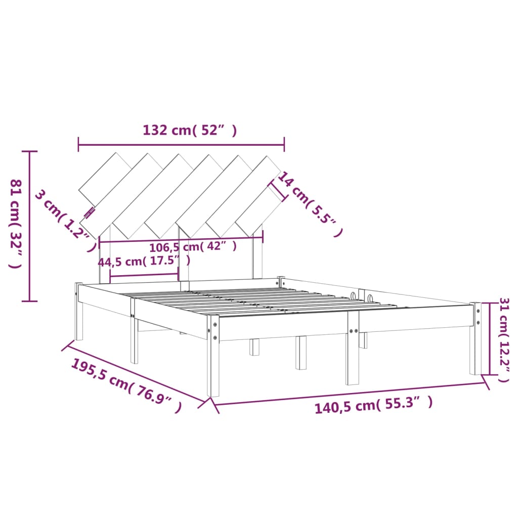 Bedframe massief hout 135x190 cm is nu te koop bij PeponiXL, paradijselijk wonen!