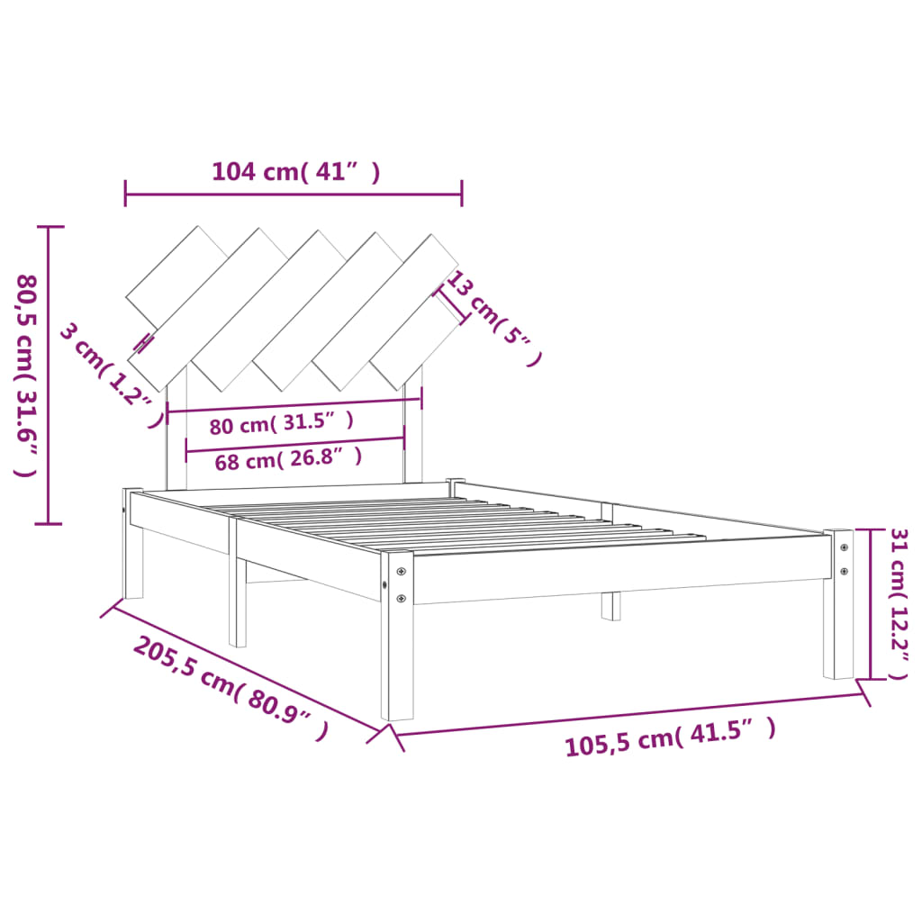 Bedframe massief hout zwart 100x200 cm is nu te koop bij PeponiXL, paradijselijk wonen!