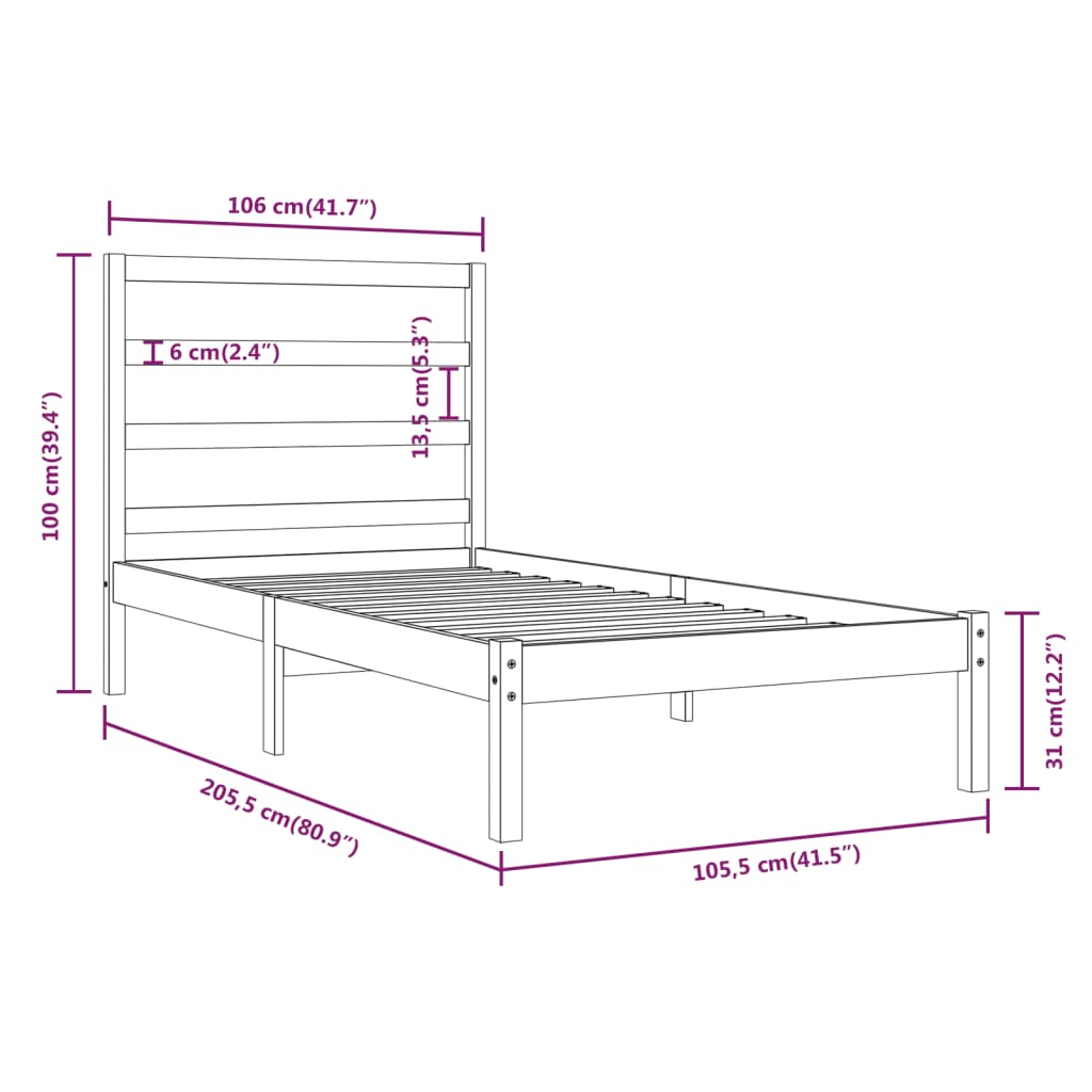 Bedframe massief grenenhout zwart 100x200 cm is nu te koop bij PeponiXL, paradijselijk wonen!