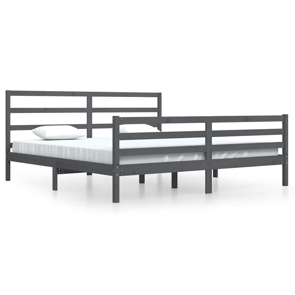 Bedframe massief grenenhout grijs 200x200 cm is nu te koop bij PeponiXL, paradijselijk wonen!