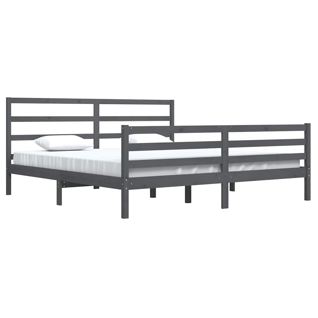 Bedframe massief grenenhout grijs 200x200 cm is nu te koop bij PeponiXL, paradijselijk wonen!