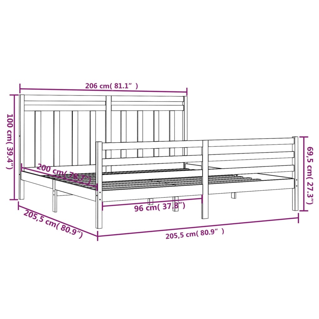 Bedframe massief hout grijs 200x200 cm is nu te koop bij PeponiXL, paradijselijk wonen!