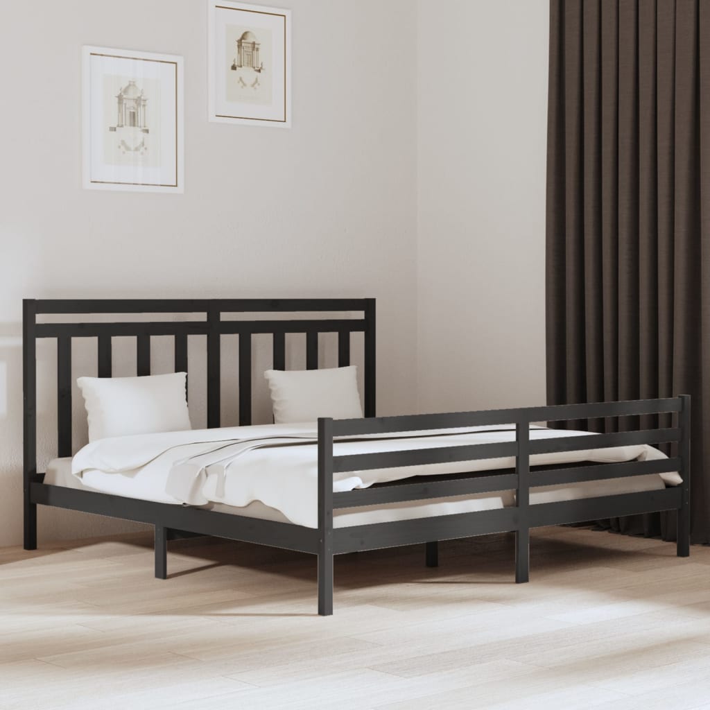 Bedframe massief hout grijs 200x200 cm is nu te koop bij PeponiXL, paradijselijk wonen!