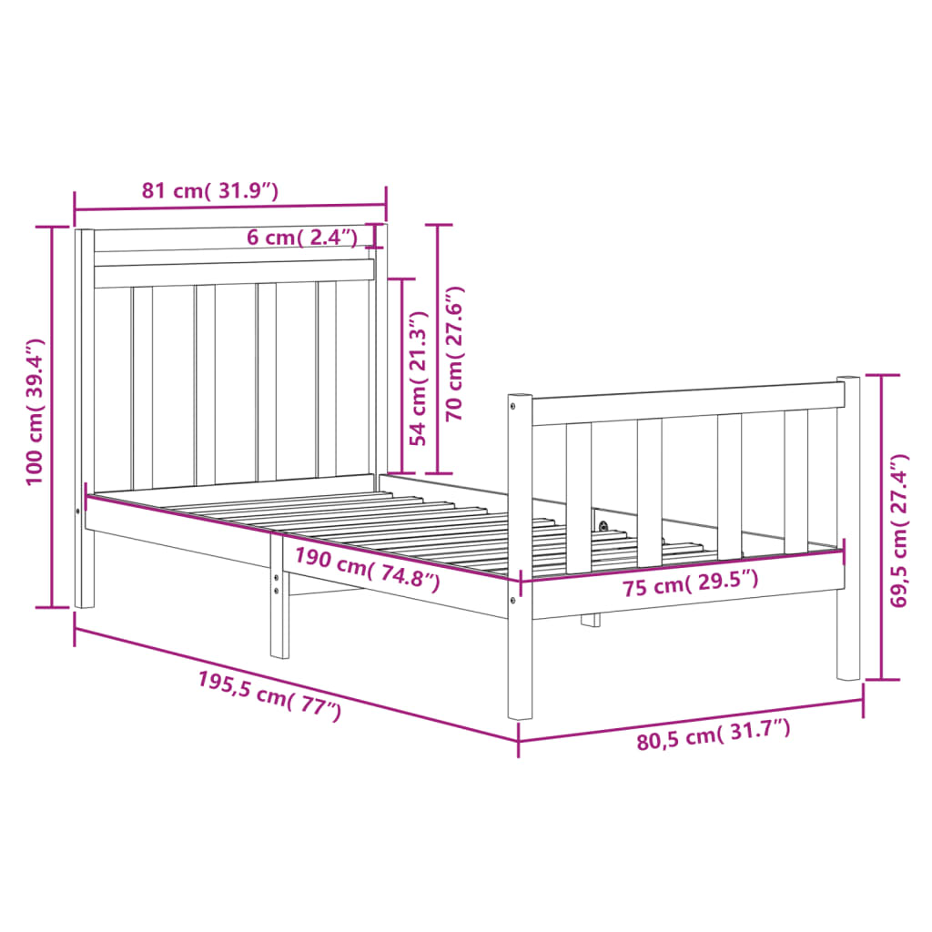 Bedframe massief hout zwart 75x190 cm is nu te koop bij PeponiXL, paradijselijk wonen!