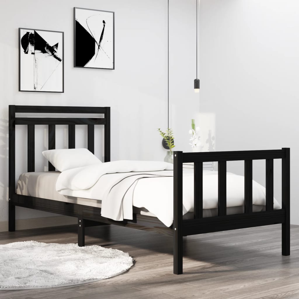 Bedframe massief hout zwart 75x190 cm is nu te koop bij PeponiXL, paradijselijk wonen!