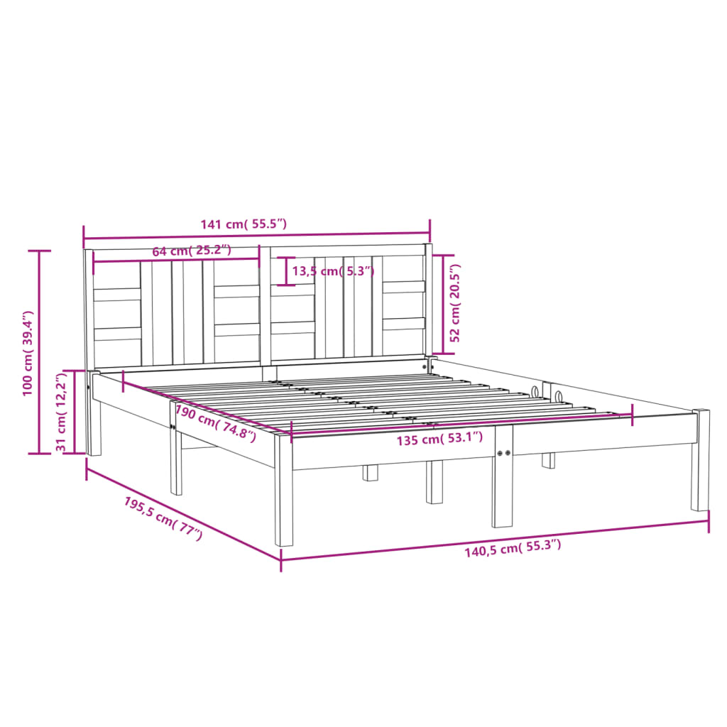 Bedframe massief hout 135x190 cm is nu te koop bij PeponiXL, paradijselijk wonen!
