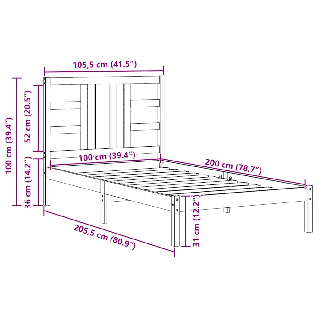 Bedframe massief hout wit 100x200 cm is nu te koop bij PeponiXL, paradijselijk wonen!