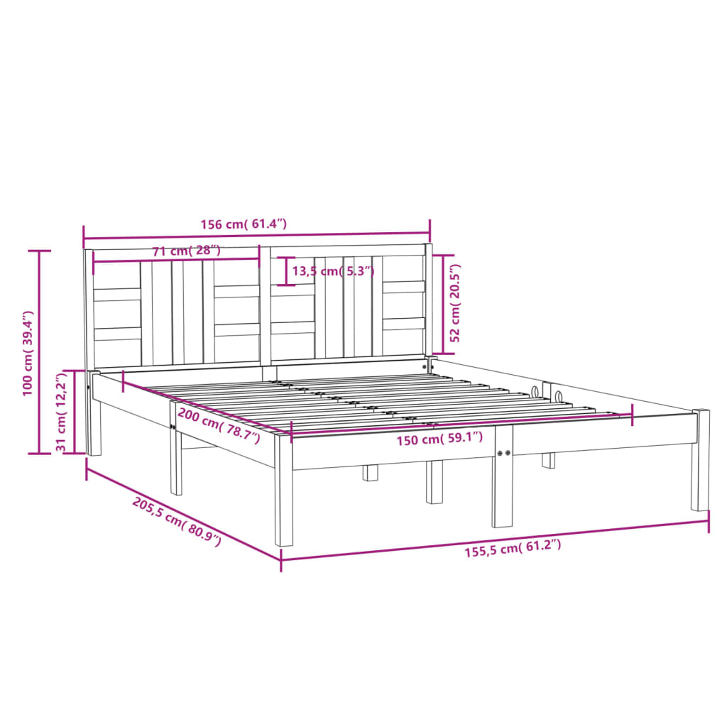 Bedframe massief hout wit 150x200 cm is nu te koop bij PeponiXL, paradijselijk wonen!