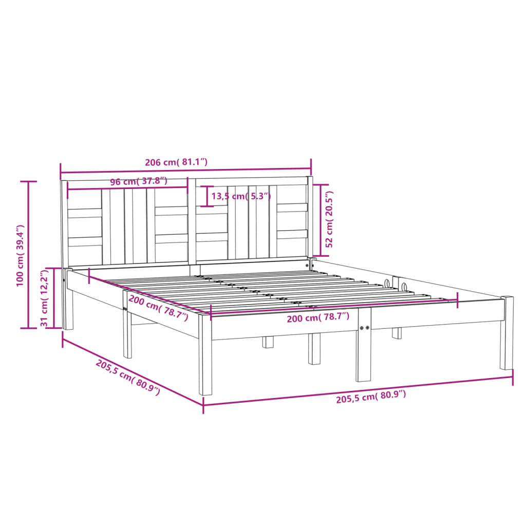 Bedframe massief hout grijs 200x200 cm is nu te koop bij PeponiXL, paradijselijk wonen!