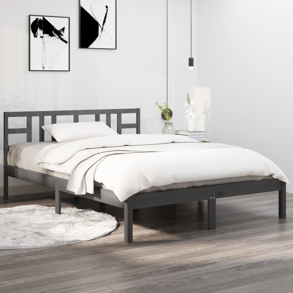 Bedframe massief hout grijs 200x200 cm is nu te koop bij PeponiXL, paradijselijk wonen!