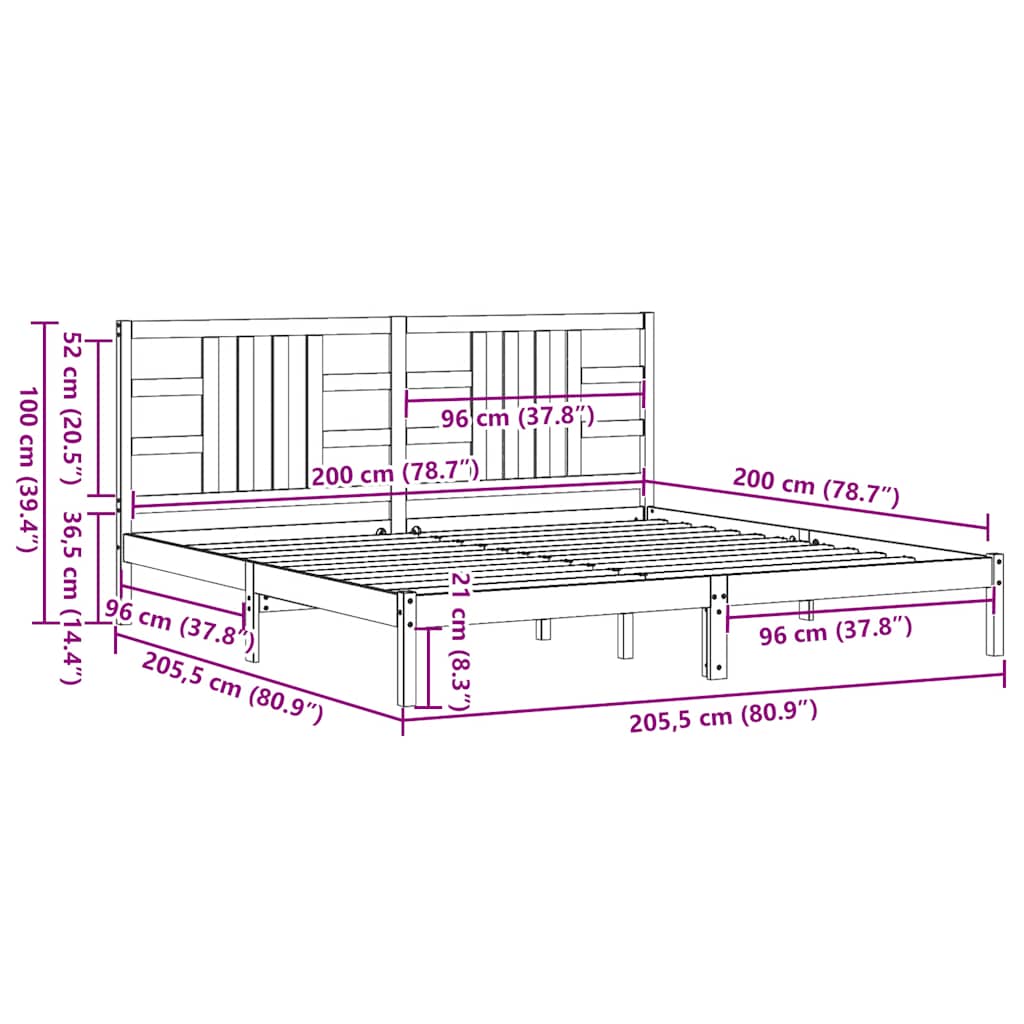 Bedframe massief hout zwart 200x200 cm is nu te koop bij PeponiXL, paradijselijk wonen!