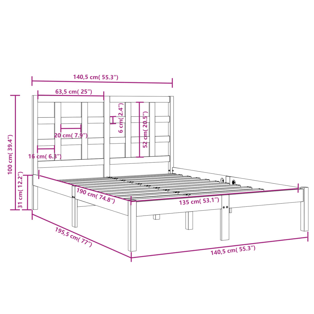 Bedframe massief hout 135x190 cm is nu te koop bij PeponiXL, paradijselijk wonen!