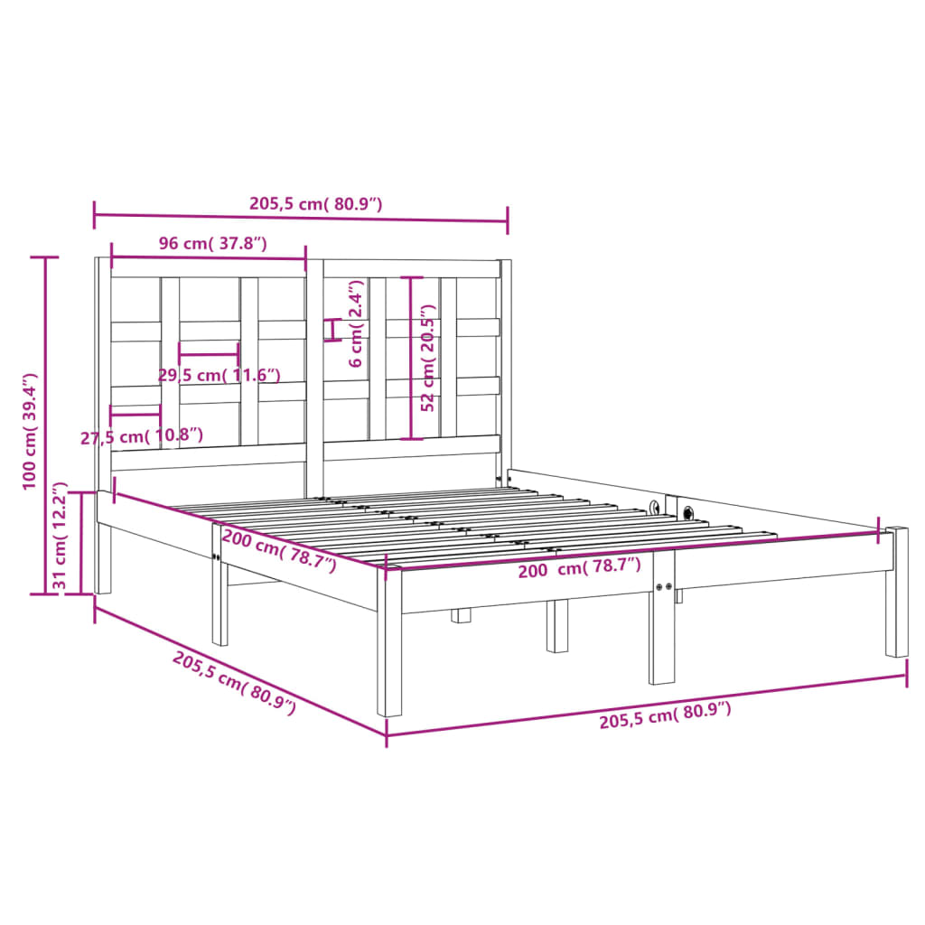 Bedframe massief hout zwart 200x200 cm is nu te koop bij PeponiXL, paradijselijk wonen!