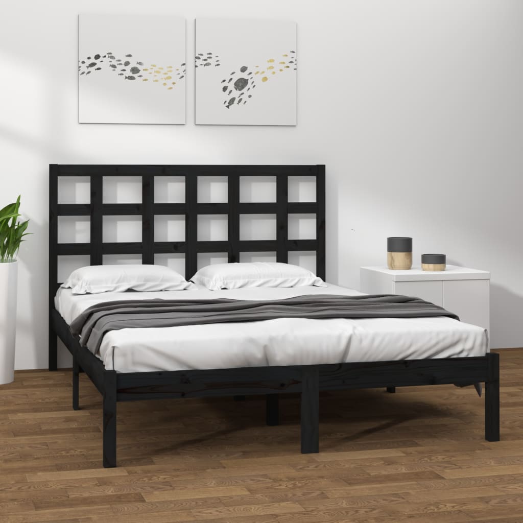 Bedframe massief hout zwart 200x200 cm is nu te koop bij PeponiXL, paradijselijk wonen!