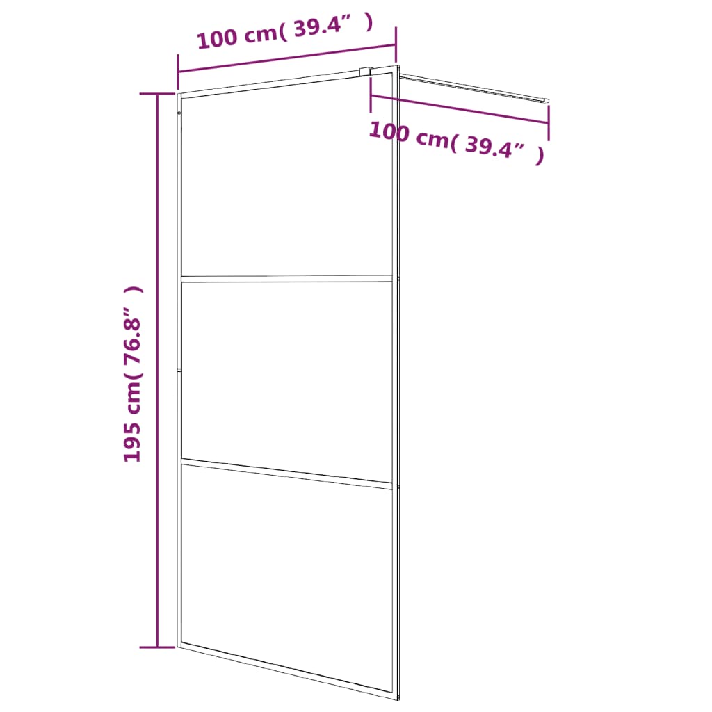 Inloopdouchewand 100x195 cm halfmat ESG-glas zwart is nu te koop bij PeponiXL, paradijselijk wonen!
