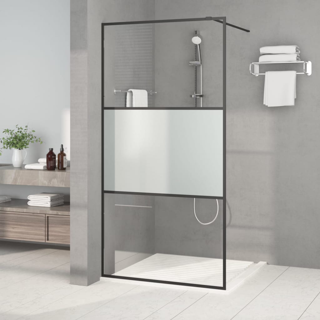 Inloopdouchewand 100x195 cm halfmat ESG-glas zwart is nu te koop bij PeponiXL, paradijselijk wonen!