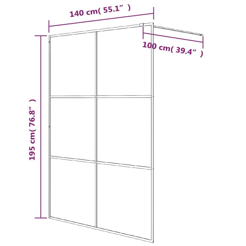 Inloopdouchewand 140x195 cm halfmat ESG-glas zwart is nu te koop bij PeponiXL, paradijselijk wonen!